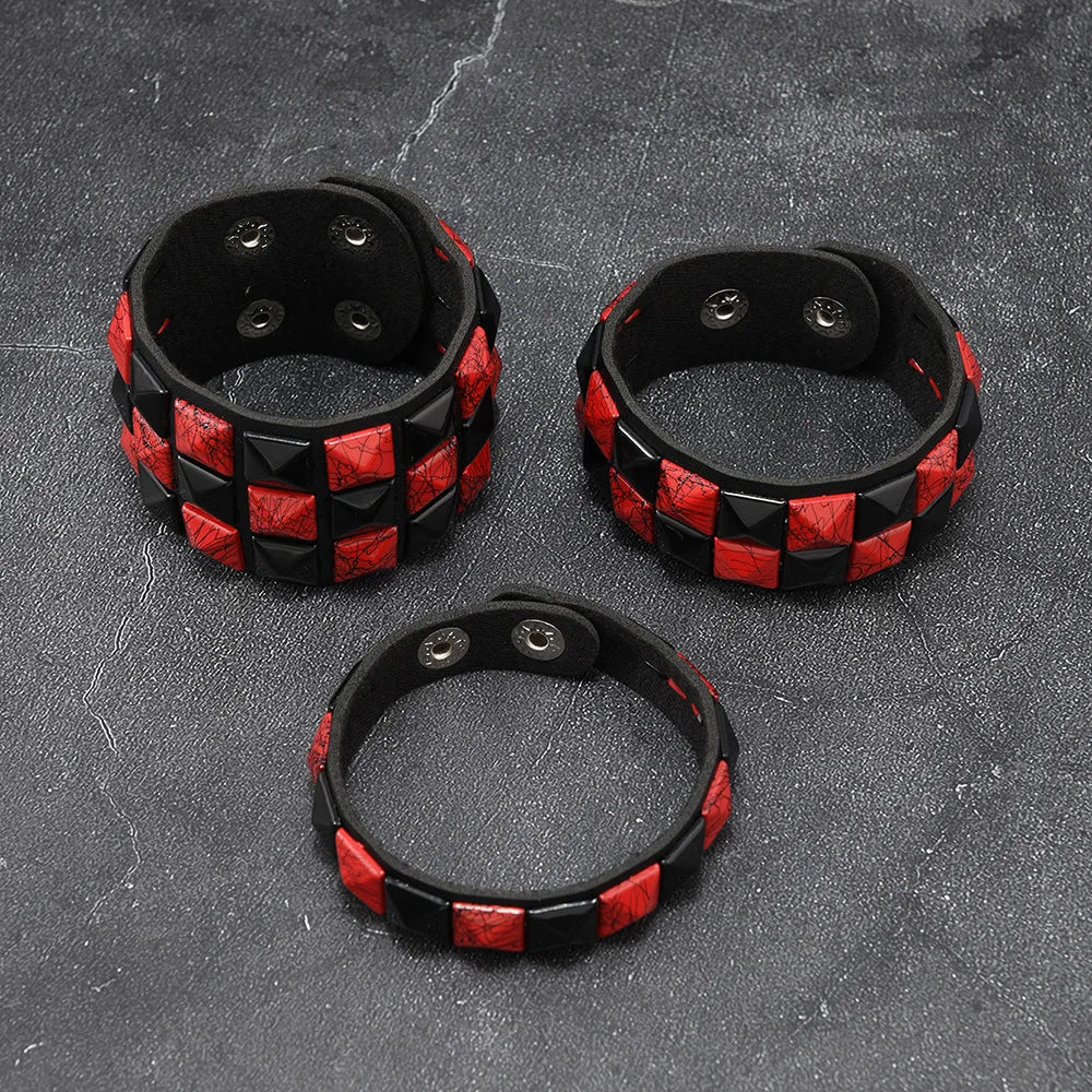 3Pcs/Set Fashion Contrasting Rivets Leather Wrist Friendship Big Wide Bracelet For Male Female Buckle Vintage Punk Jewelry