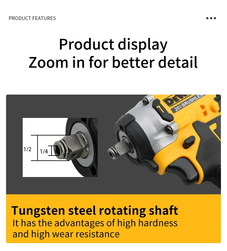 Dewalt DCF921 Cordless Electric Brushless Impact Wrench High Torque LED Light 406N.m Lightweight Professional Power Tool