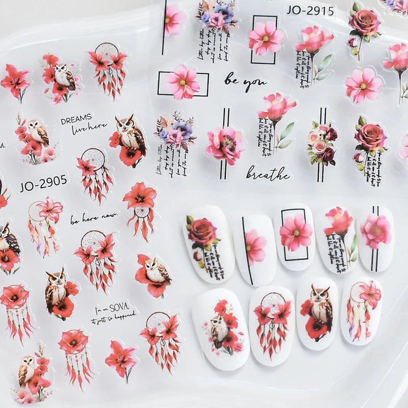 3d Nail Art Decals Spring Booming Violets Lavenders Purple Blue Pink Flowers Butterflys Stickers Decoration For Nail Tips Beauty