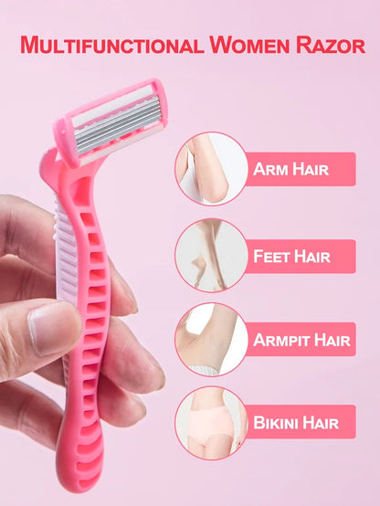 1 Handle + 12 / 17 Blades/ Men Women Manual Safety razor 6-Layer Stainless Steel Hair Removal Shaving Replaceable Shaver Head
