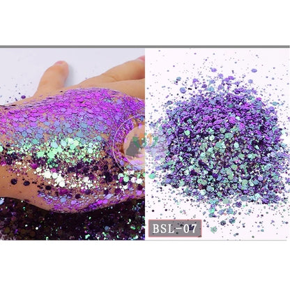 5g/BagGlitter Chameleon Nail Flakes Iridescent Chameleon Nail Powder Holographic Laser Colorful Nail Sequins 120 Colors Mix Size