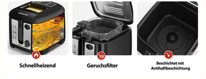 Aigostar Deep fryer with 2.5 l capacity, 1650 W, BPA-free deep fryer with viewing window, temperature control and display, black
