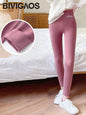 BIVIGAOS Women's Autumn Winter High Waist DE Velvet Leggings Thick Spontaneous Hot Warm Leggings Slim Elastic Leggings