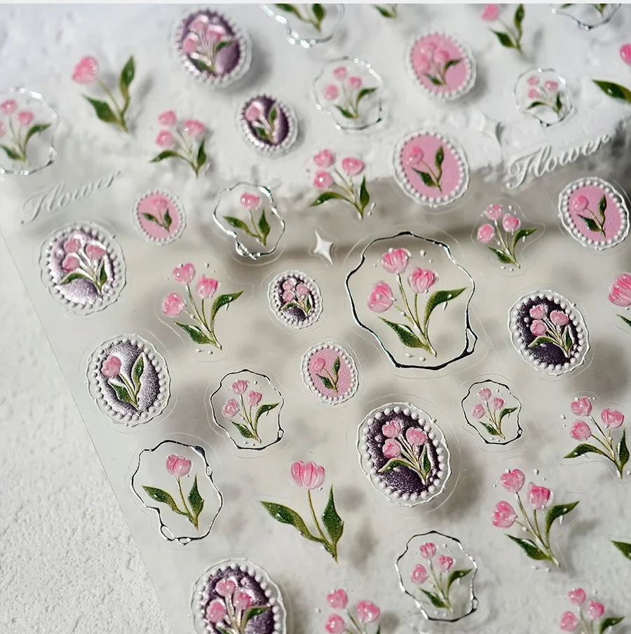 Luxury 5D Floral Nail Art Stickers Gold Silver Chinese Style Metal Frame Shiny Crystal Rhinestone Self Adhesive Manicure Decal