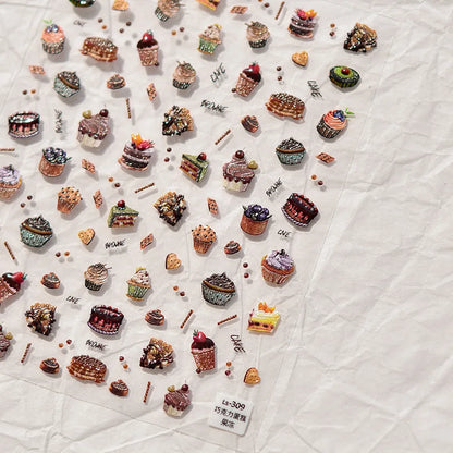 Lovely Animal Graffiti Cat Claw Rabbit Bunny Bear Dog Flower Fruit Dim Sum Candy Sunflower Adhesive 5D Nail Art Stickers Decal