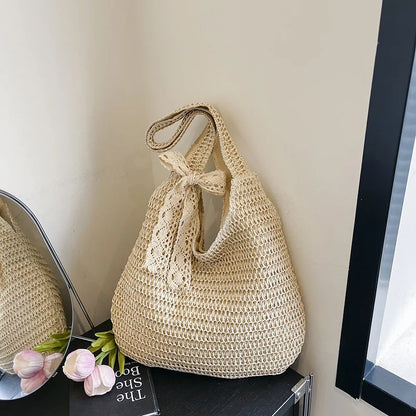 Homefish Women Woven Rattan Straw Tote Bag Large Capacity Summer Beach Shoulder Handbag Casual Ladies Travel Crossbody Purses