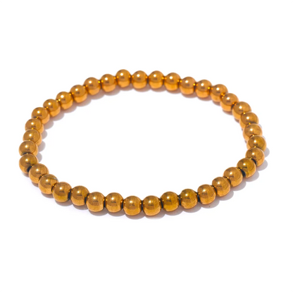 Yhpup 3/4/5/6 MM Stainless Steel Beads Daily Handmade Elastic Bracelet Bangle Waterproof Wrist Wholesale Gold Color Jewelry Men