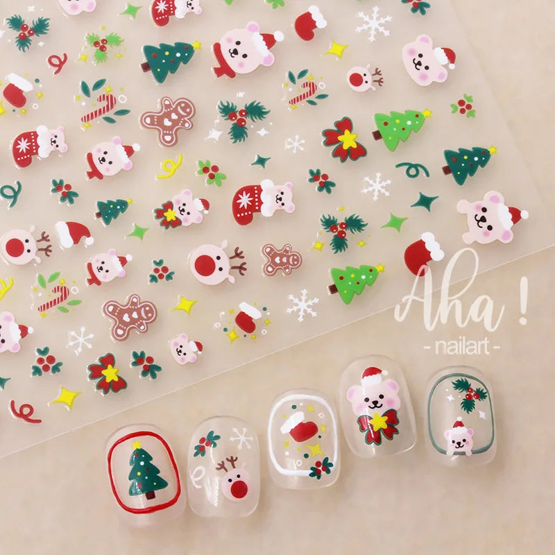 Winter Christmas Atmosphere Nail Stickers Snowman Snowflake Wapiti Self-adhesive High Quality Cute Nail Stickers Nail Art Deco