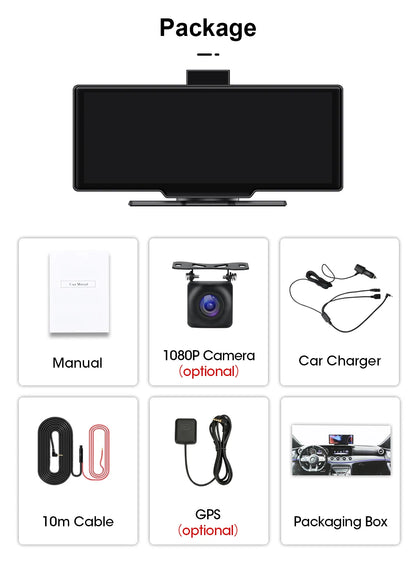 7/10.26" Wireless Carplay Screen for Car,5G Wifi Dash Cam 4K Car DVR,Android Auto Dual Lens GPS Navigation Video Recorder,FM AUX