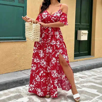 Plus Size Large Size Fashion Floral Print Women's Strap Dress Comfortable Casual Long Skirt Polyester Fabric Commute Style Th...