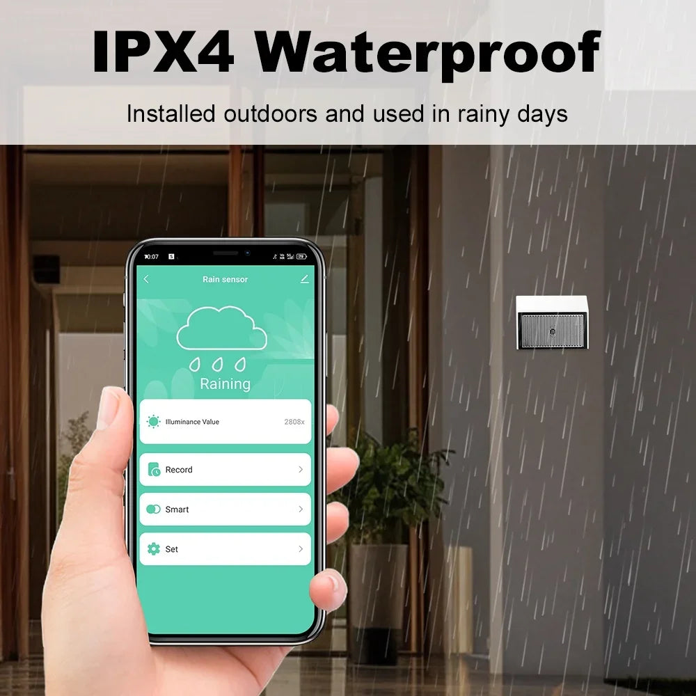 2 in 1 Tuya Zigbee Rain Sensor with Light Detector IPX4 Outdoor Waterproof Rain Detector Work with Smart Life Home Assistant Z2M
