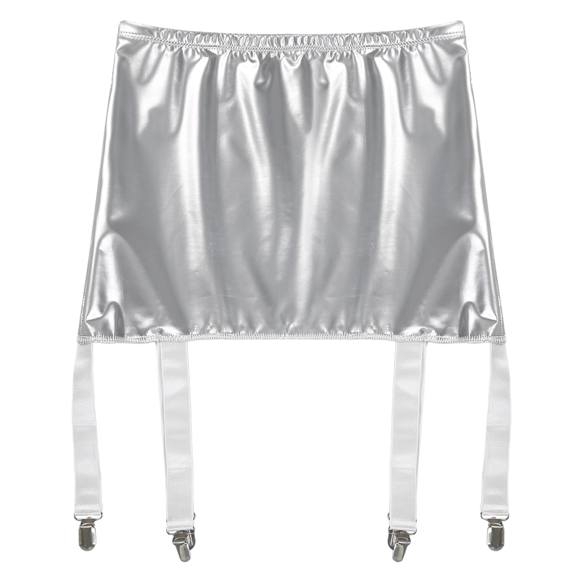 Women's Garter Straps Pencil Skirts Patent Leather Wet Look Garter Belt Short Mini Skirts with Buckle Clips Sexy Clubwear Party