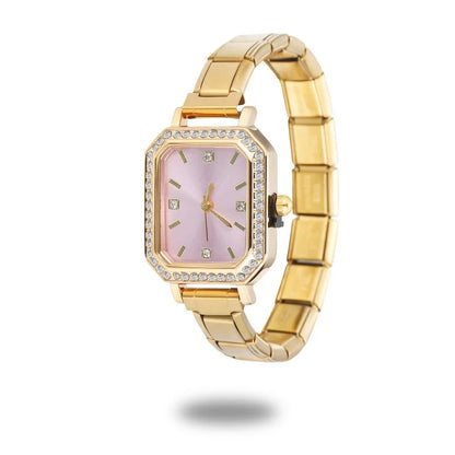 Fashion High Quality Men Women's Stainless Steel Square Round Shiny Zircon Watch Bracelet For Friend Birthday DIY Jewelry Gift