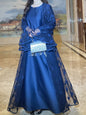 Muslim Women Abaya Dress 2 Piece Set Flare Sleeve Lace Sequin Satin Morocco Caftan Dress Musulman Ensembles Cadigan Outfit Suits