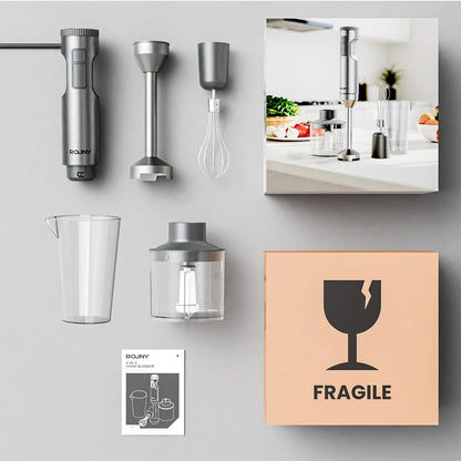 Hand Immersion Blender Powerful 4-in-1,Stainless Steel Stick Food Mixer,700ml Mixing Beaker,500ml Processor,Whisk