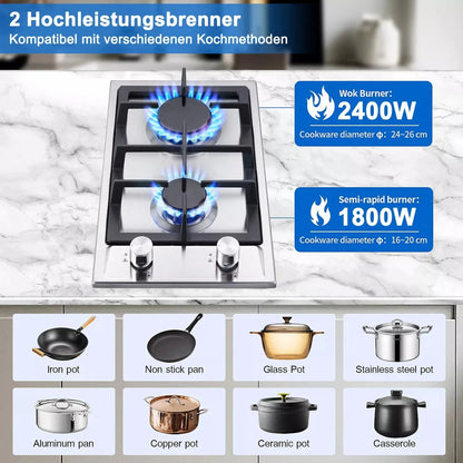 TopStrong  2-burner Stainless Steel with Automatic Flame Protection, Natural Gas Propane Built-in Gas Hob YYEUGCT-S02