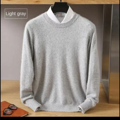 Men's 100% Pure Mink Cashmere Sweater O-Neck Pullovers Knit Large Size Mink Sweater Winter New Long Sleeve High-End Jumpers Tops