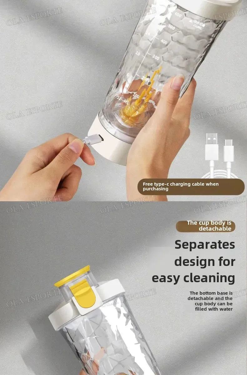 New Detachable Electric Mixing Cup Electric Protein Powder Shaker Cup USB Rechargeable Reusable Suitable For Lndoor/Outdoor Use
