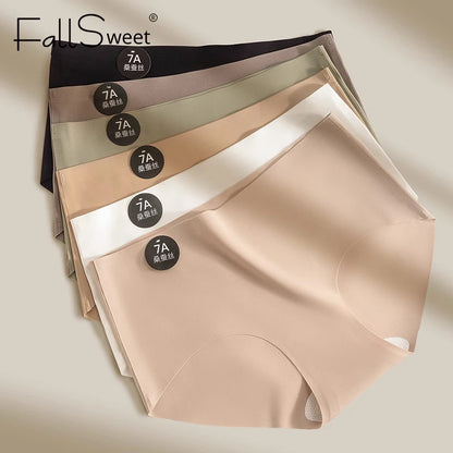 Falllsweet 4Pcs/Set Seamless Silk Briefs For Women Mulberry Silk Panties Comfortable Underpants Soft Lightweight Underwear M-2XL