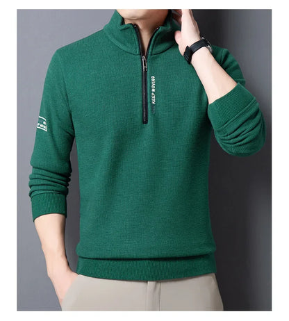 Men's Knitwear Solid Color Chunky Half Zipper Thickening Sweater Warm Sweater Fashion Luxury Men's Clothing Turtleneck Sweater