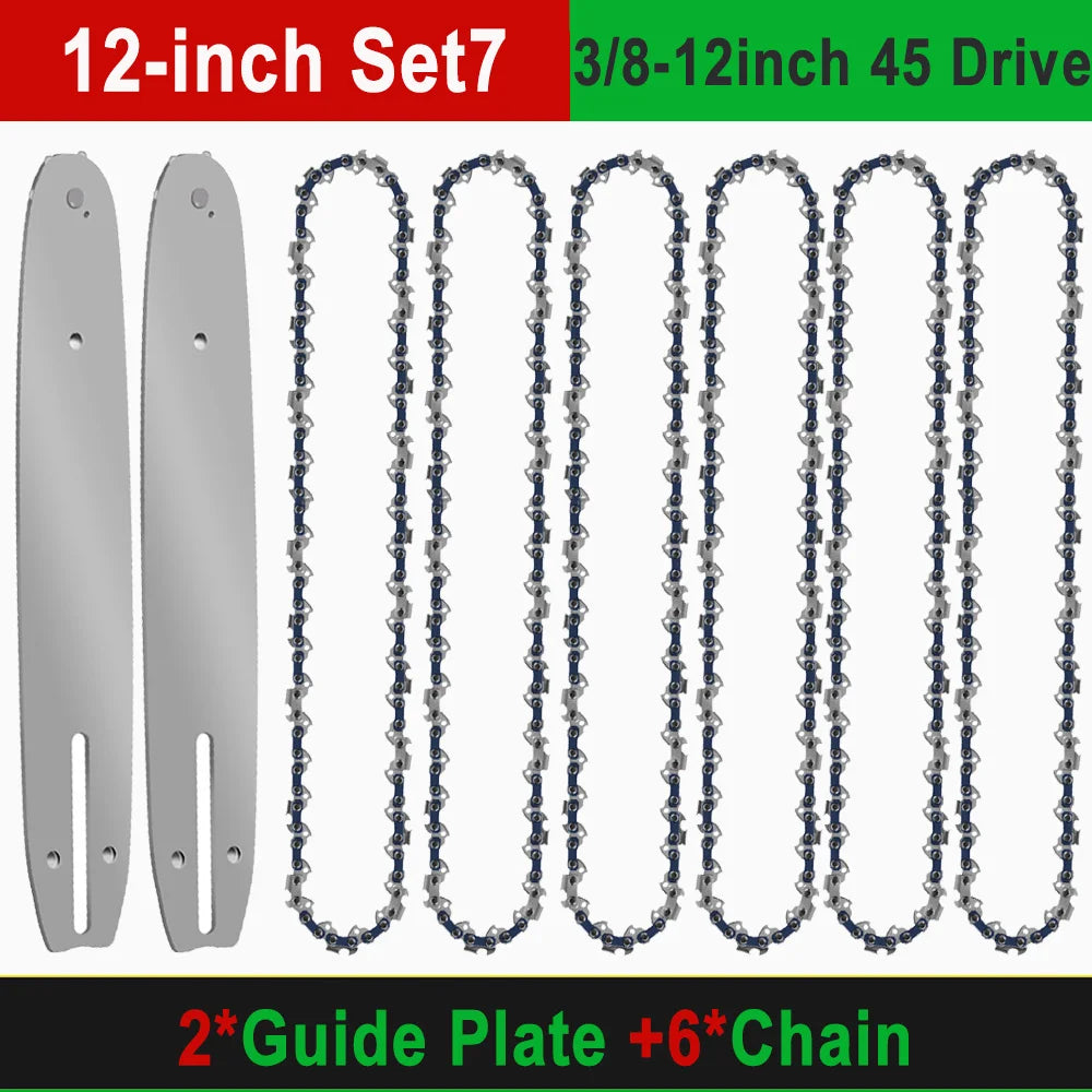 12" Guide Bar & 45 Link Chain Set 3/8"LP Pitch 0.050" Groove Width Rounded Teeth Alloy Chainsaw Components 12 Inch Electric Saw