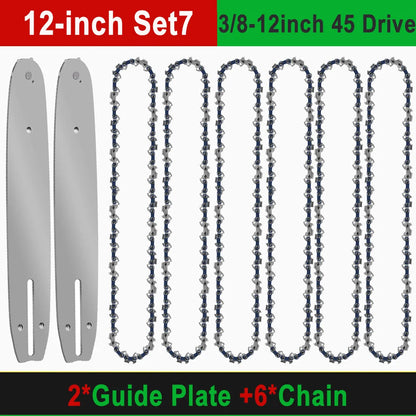 12" Guide Bar & 45 Link Chain Set 3/8"LP Pitch 0.050" Groove Width Rounded Teeth Alloy Chainsaw Components 12 Inch Electric Saw