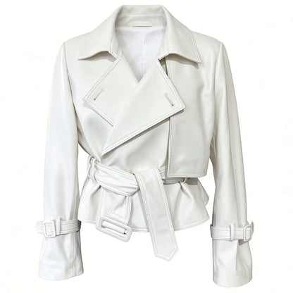 YOLOAgain 2025 Autumn Elegant Real Leather Jacket Coat Women Oversized Leather Jacket With Belt
