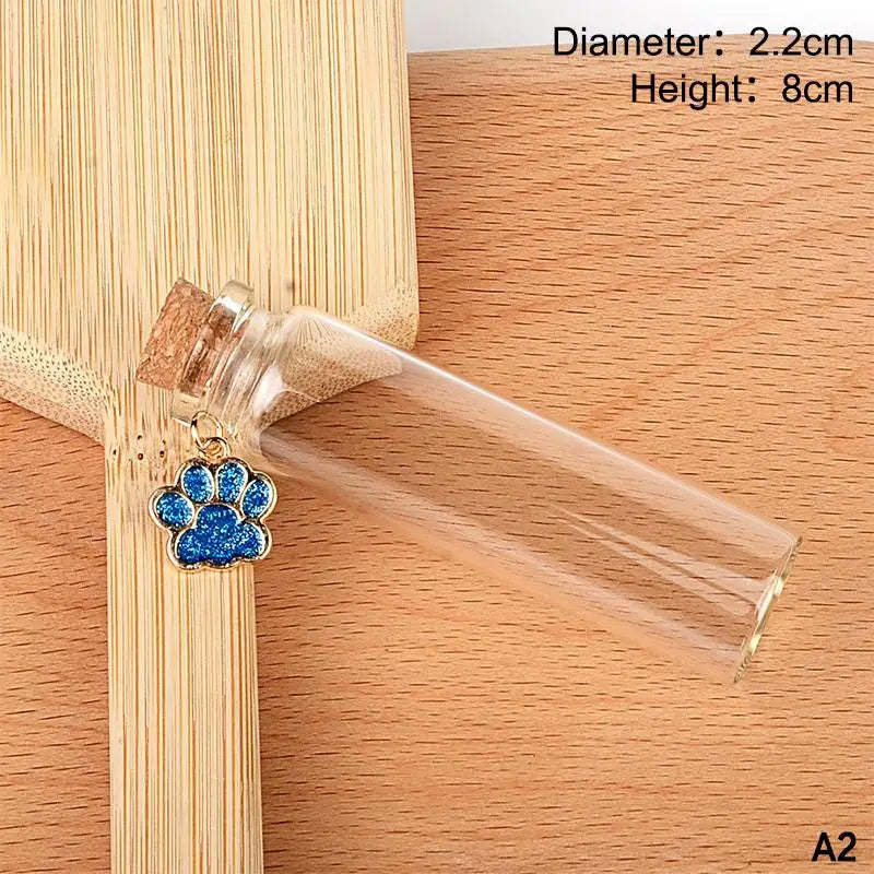 Pet Fur Keepsake Clear Glass Bottle Sealed Cork Stopper Glitter Paw Pendant for Dog Cat Loss Memorial Gift
