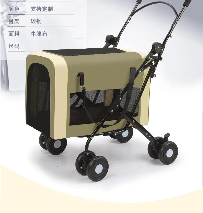Detachable Cabin Pet Stroller Lightweight Foldable Cat Dog Trolley Outdoor Travel Hand Push Cart for Small & Medium Sized Pets