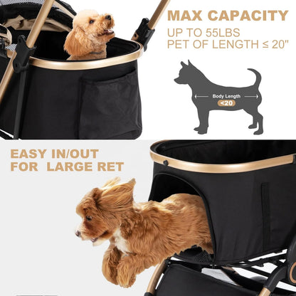 Pet Stroller 3 In 1 Foldable 4 Wheel For Small Medium Pets 50lbs Capacity Detachable Portable Travel Carrier With Storage