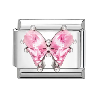 Zircon Star Heart Bow Moon Cherry Moon Italian Charm Links Fit 9mm Stainless Steel Bracelet Women Jewelry DIY Making Gifts