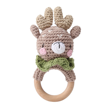 1pc Baby Teether Music Rattles for Kids Animal Crochet Rattle Elephant Giraffe Ring Wooden Babies Gym Montessori Children's Toys