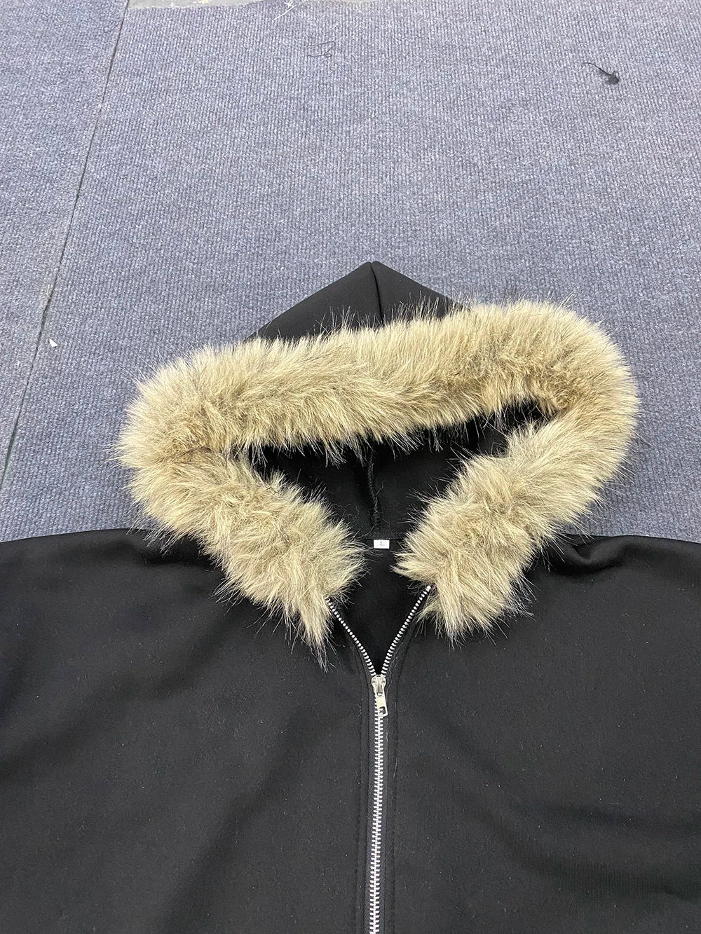 Fluffy Hat Hoodie Solid Color Casual Long Sleeve Hoodie Retro Coat Street Trend Y2K