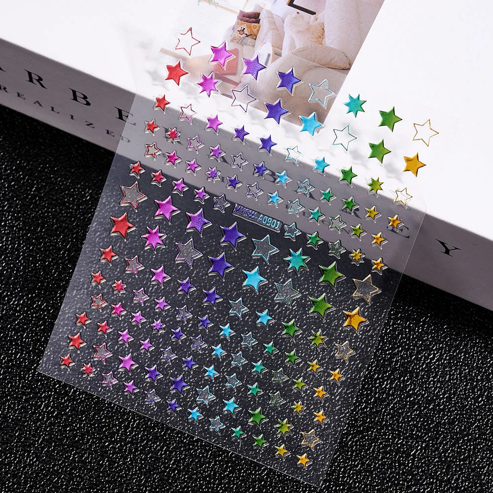 3D Laser Silver/Rose Gold Hollow Cross Star Nail Art Stickers Design Self-Adhesive Hollow Cross Star Nail/Body Art Decor Sticker