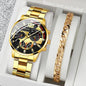 2PCS Men Business Watches Fashion Steel Band Male Analog Quartz Watch Bracelet Set Relogio Masculino Reloj Hombre（Without Box）