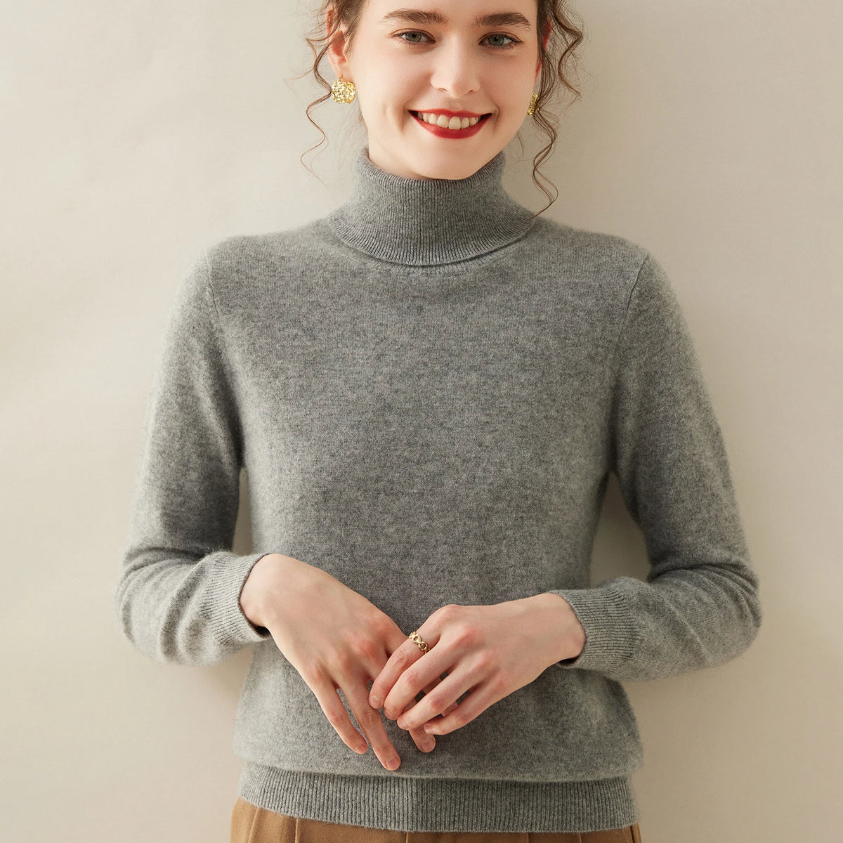 Cashmere Sweater Women's Turtleneck Long Sleeved Knitted Pullover 100% Pure Cashmere Base Sweater Korean Version Women's Top