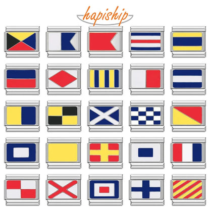 Hapiship Fashion Navy Ship International Maritime Signal Code Nautical Flag Charm Links Fit 9mm Stainless Steel Bracelet DJ391