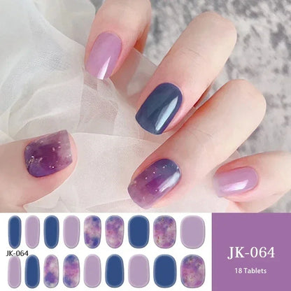 16/18/20Tips Semi-Cured Gel Nail Strips Adhesive Full Cover Stickers for Nails UV Lamp Need Press On Nails Fashion Manicure