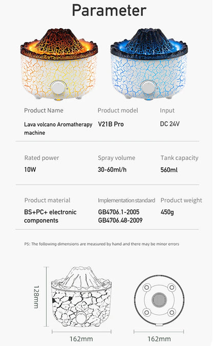 Air Humidifier Aromatherapy Essential Oil Diffuser Cool Mist Diffuser, Flame & Volcano 2 Mist Mode, for Bedroom,Office,Yoga,Gift
