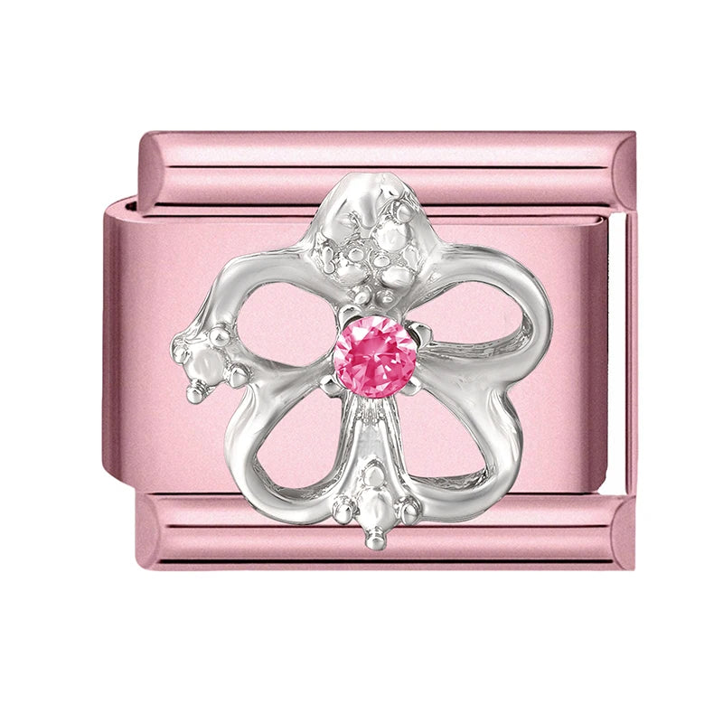 Pink Color Y2K Butterfly Star Bow Rabbit Heart Pendant Italian Charm Links Fit 9mm Stainless Steel Bracelet DIY Making Gifts