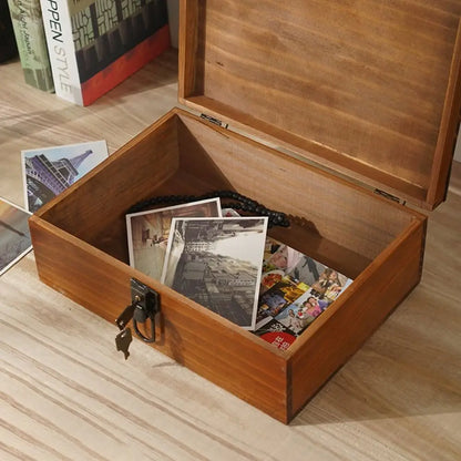 Large Capacity Wooden Storage Box Vintage Exquisite Cosmetics Box with Lock Multi-function Storage Case Collection