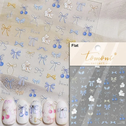 5D Cute Rabbit Love Heart Peach Blossom Flower Yellow Nail Art Stickers Bowknot DIY Self Adhesive Rhinestone Manicure Decals