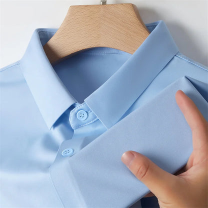 Men's Business Casual Solid Color Short Sleeve Shirt Summer Fashion No Ironing Comfortable Versatile Top for Men