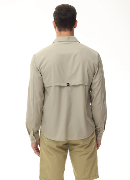 Men's Long Sleeve Fishing Shirts UPF 50+ Sun Protection Breathable Lightweight Travel Work Button Down Shirt with Zipper Pocket