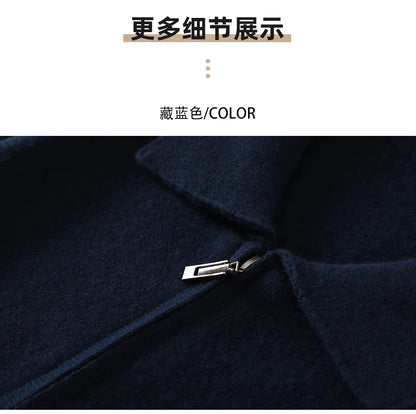 Men's 100% Merino Wool Thickened Sweater Polo Collar Business Zippered Cardigan Autumn Winter New Cashmere Jacket Knitted Top