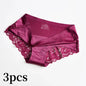 3pcs Lace Women's Panties French Seamless Underwear Female Ice Silk Briefs Solid Color Breathable Underpants Lingerie