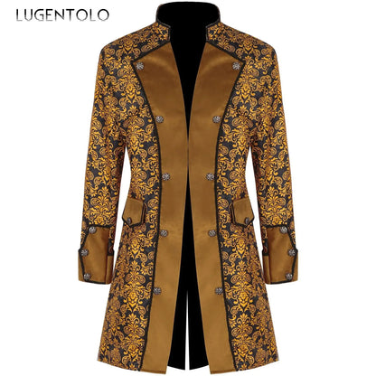 Men Steampunk Coat Tuxedo Medieval Costume Jacket Halloween Retro Renaissance Victorian Party Male Stand Collar Fashion Tailcoat