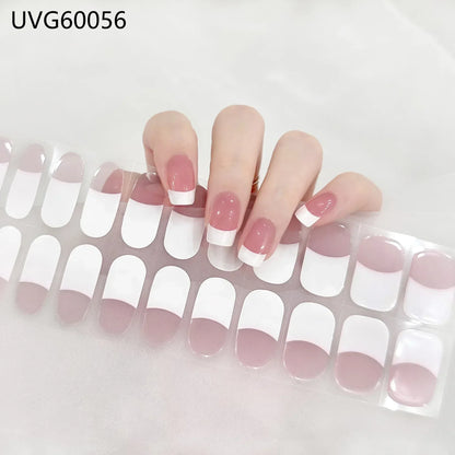 16/20/22Tips Semi-Cured Gel Nail Wraps Full Cover Manicure DIY Waterproof Long Lasting Gel Nail Stickers set for UV Lamp Need