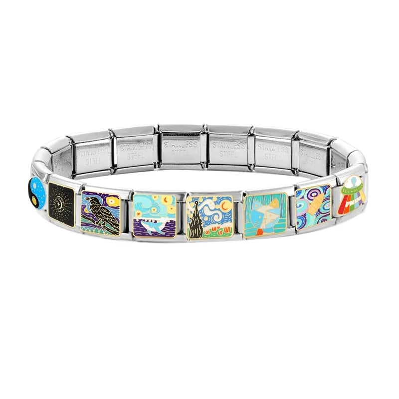 Fashion Drip Glaze Blue Eyes Colorful Butterfly Italian Charm Links Fit 9mm Stainless Steel Bracelet Jewelry DIY Making Beads