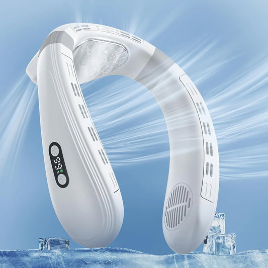 Portable Bladeless Neck Fan with Cooling Plate - Quiet Rechargeable USB Charged Air Conditioner for Travel Camping & Outdoor Adv